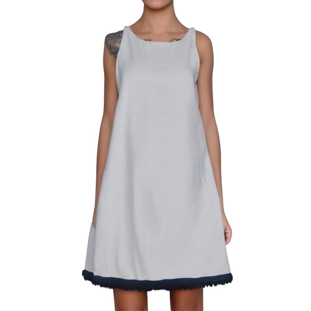 Vineyard Vines Chic White Navy Fringe Linen/Cotton Sustainable Mini Dress Size 4